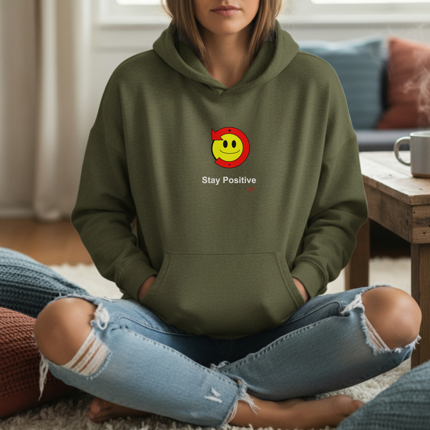 Stay Positive Poz Hoodie — Cute Smiling Emoji Fleece Pullover