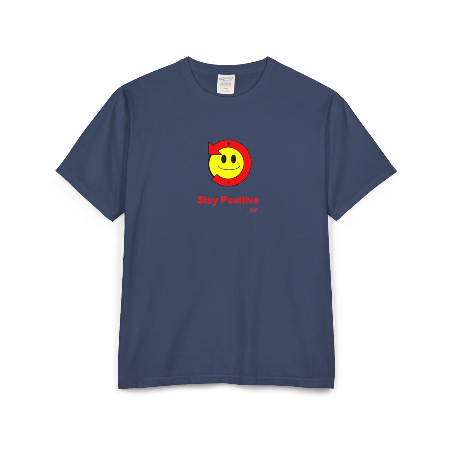 Stay Positive "Poz" Smiley Face Comfort Colors Tshirt with fdt initials