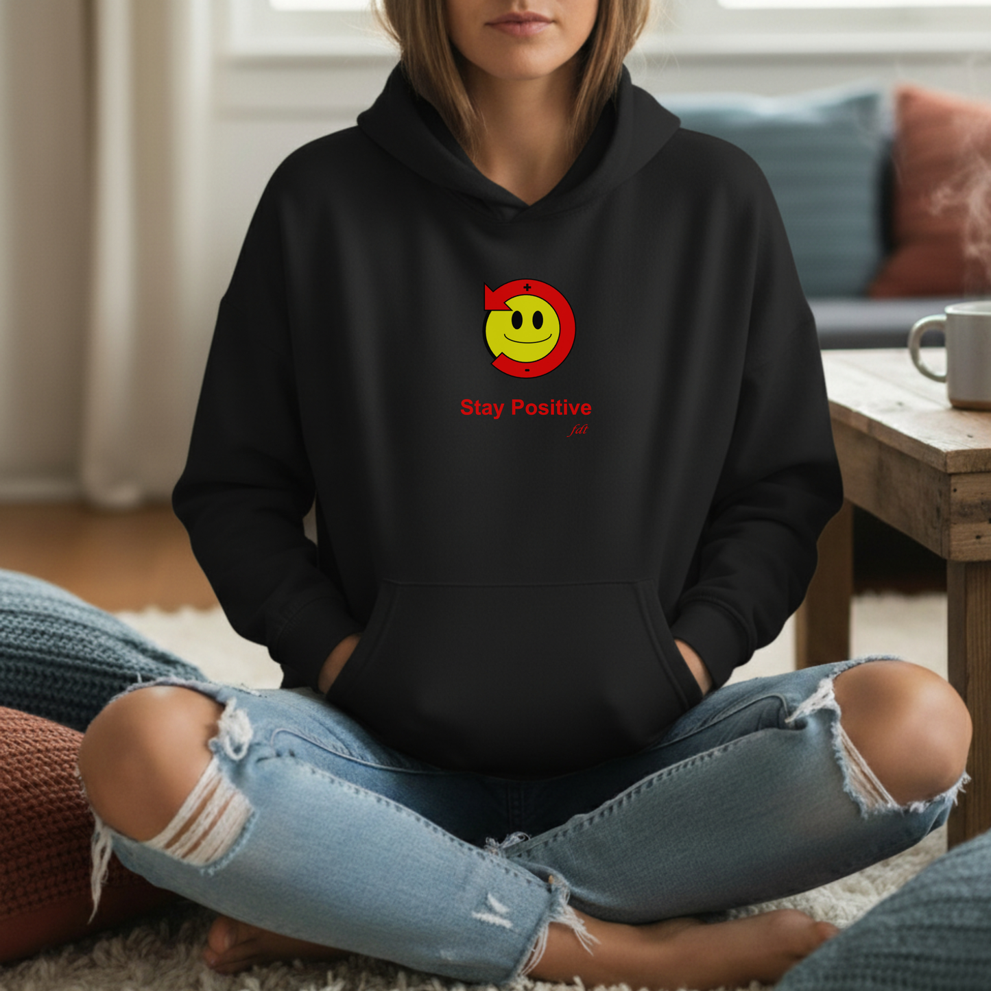 Stay Positive Poz Hoodie (Alt Colors) — Cute Smiling Emoji Fleece Pullover