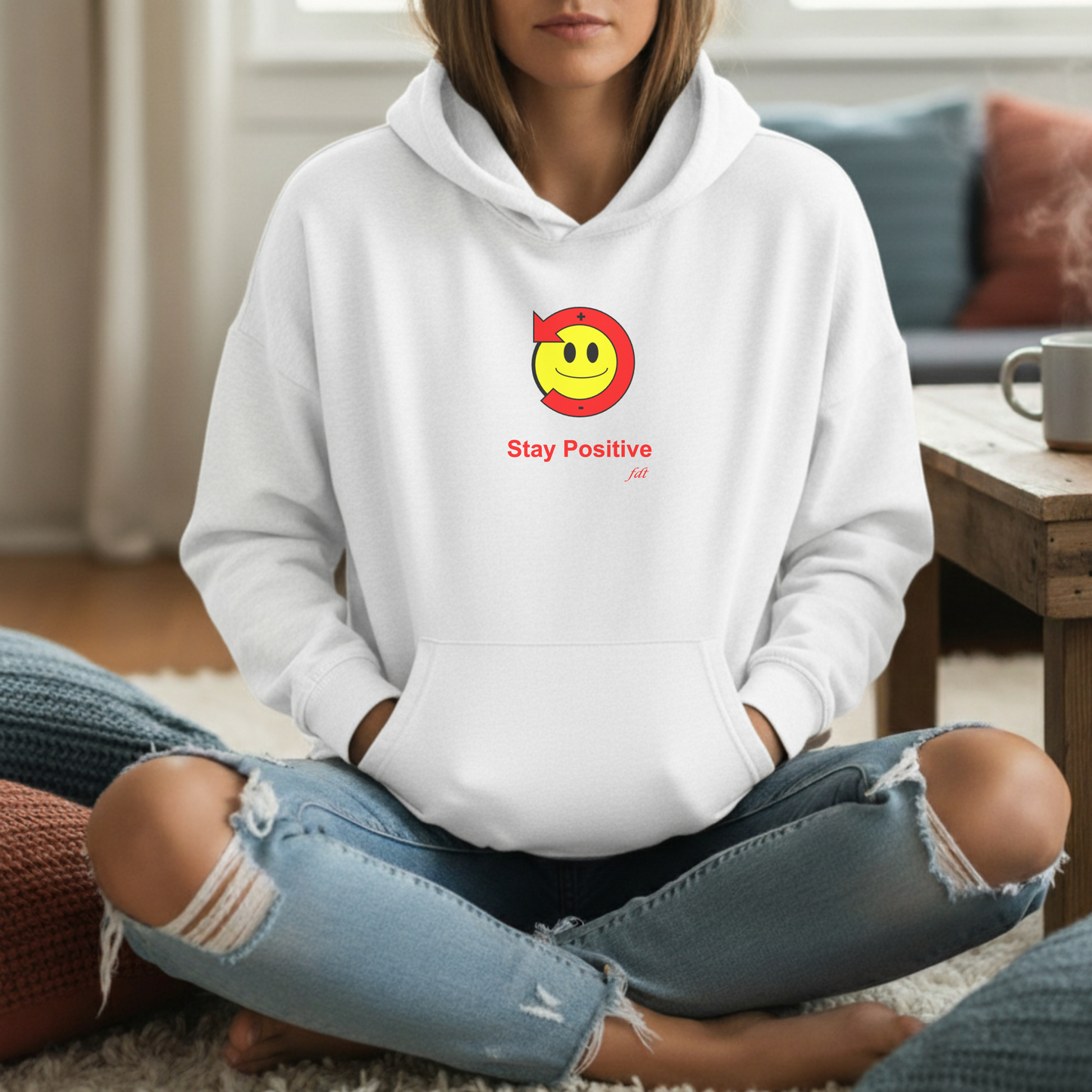 Stay Positive Poz Hoodie (Alt Colors) — Cute Smiling Emoji Fleece Pullover