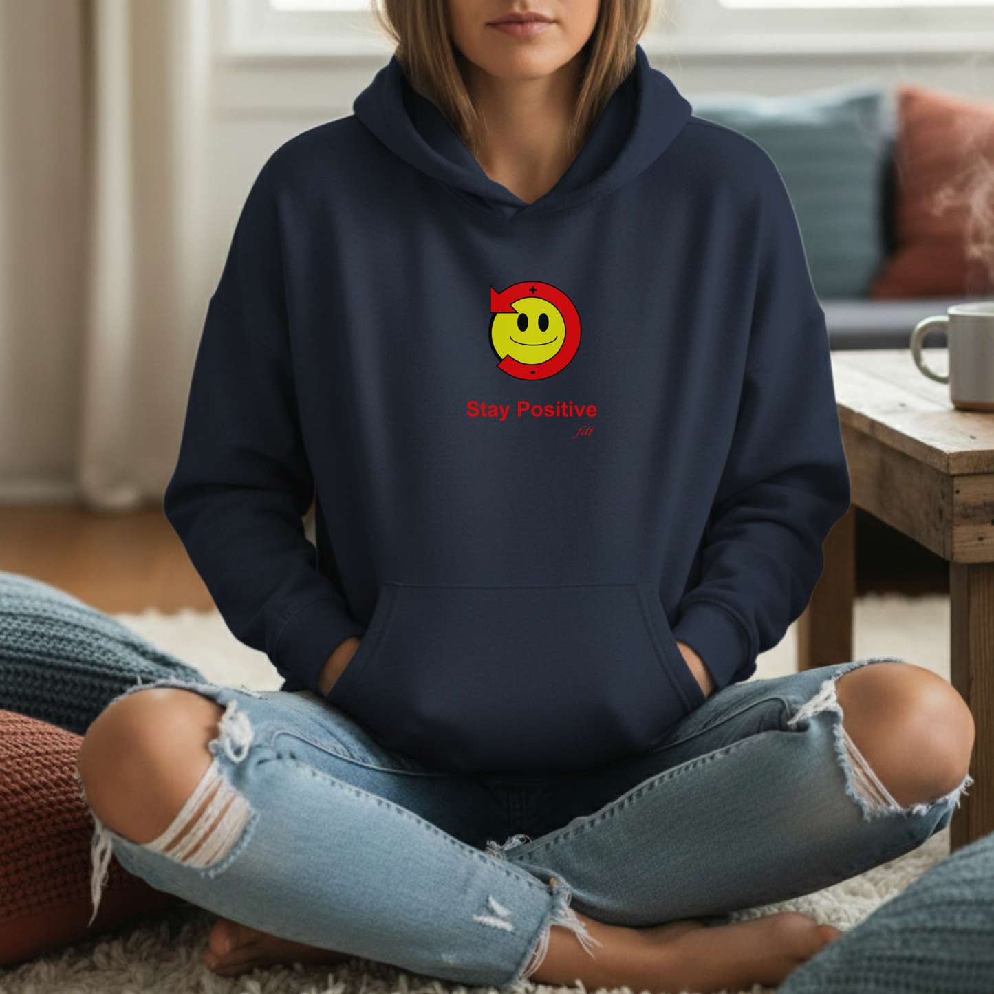 Stay Positive Poz Hoodie (Alt Colors) — Cute Smiling Emoji Fleece Pullover