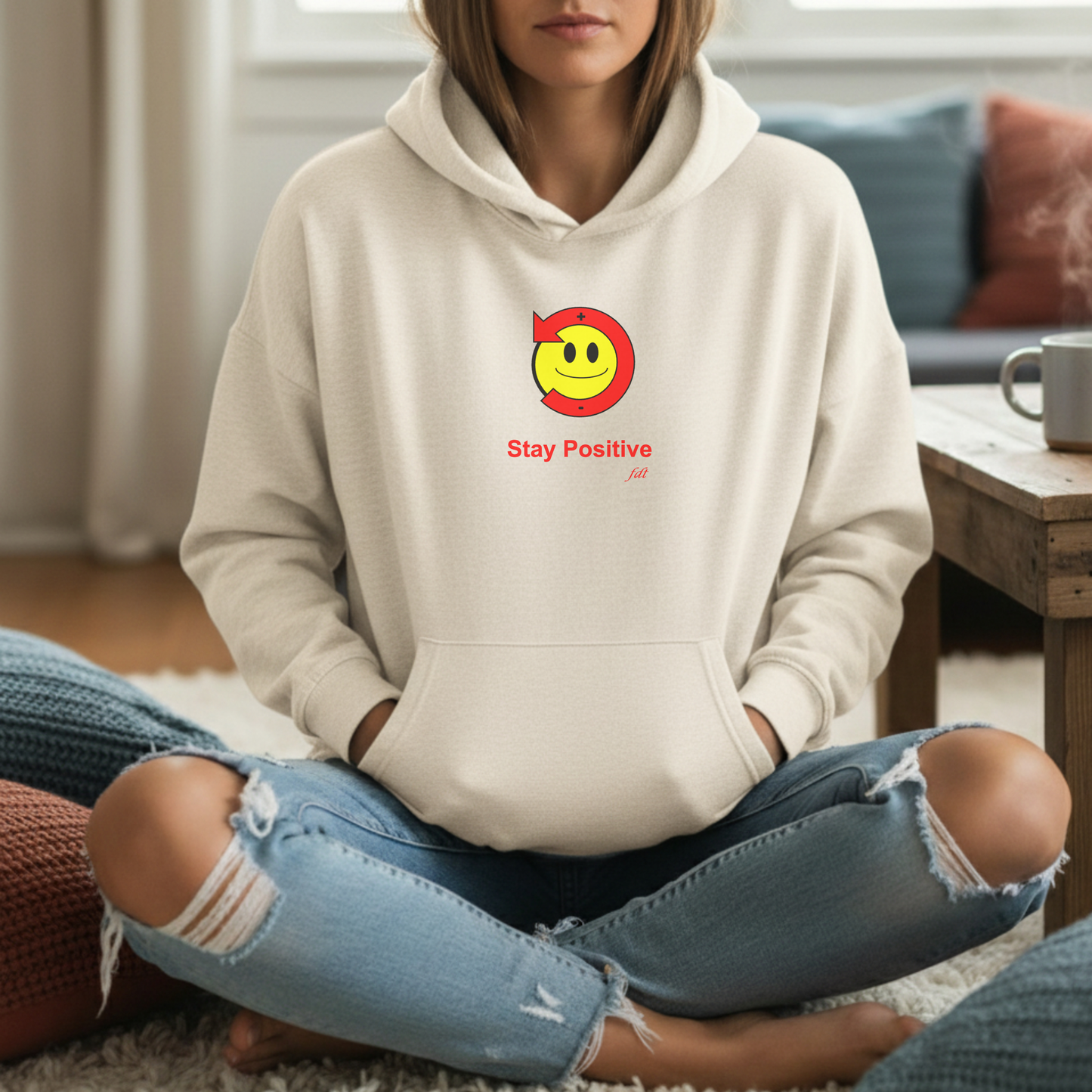 Stay Positive Poz Hoodie (Alt Colors) — Cute Smiling Emoji Fleece Pullover