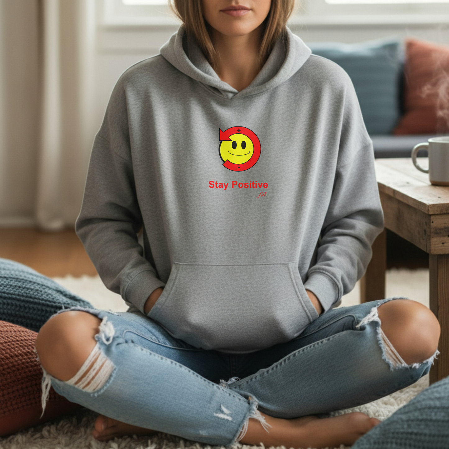 Stay Positive Poz Hoodie (Alt Colors) — Cute Smiling Emoji Fleece Pullover