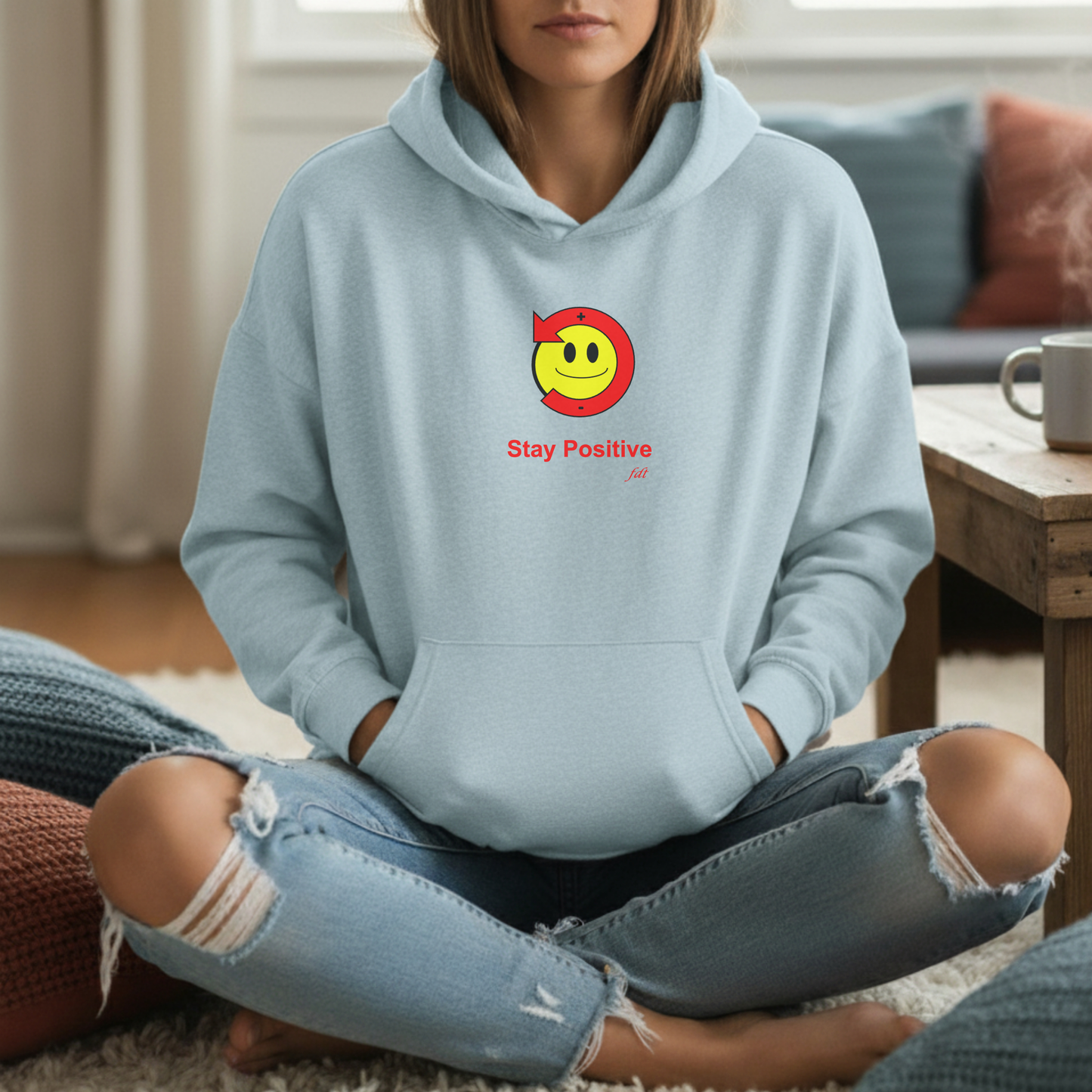 Stay Positive Poz Hoodie (Alt Colors) — Cute Smiling Emoji Fleece Pullover