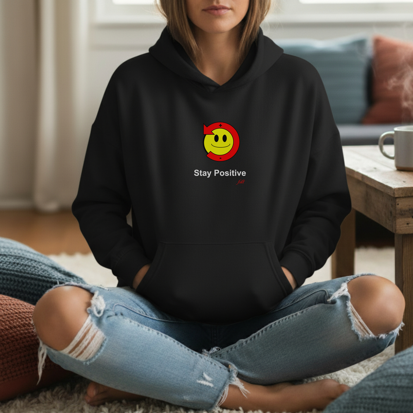 Stay Positive Poz Hoodie — Cute Smiling Emoji Fleece Pullover