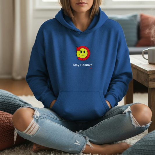 Stay Positive Poz Hoodie — Cute Smiling Emoji Fleece Pullover